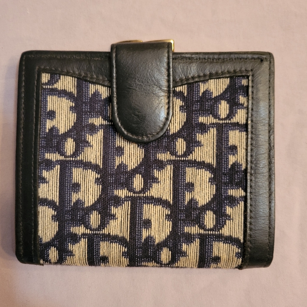 Vintage Dior Navy and Beige Logo Wallet in Great Condition